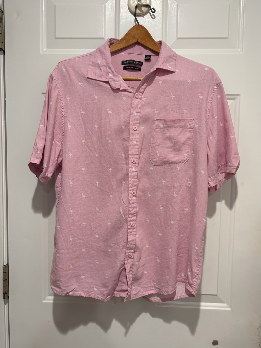 Saks Fifth Avenue Pink, Short-Sleeve, Linen Blend Button-Down Shirt